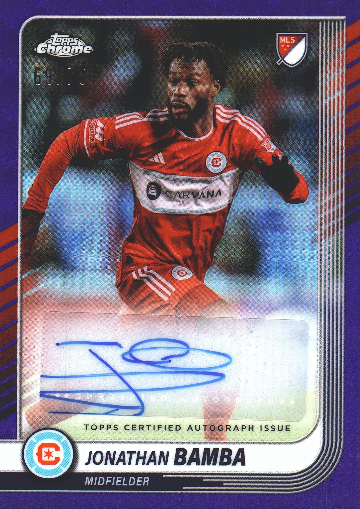 2025 Topps Chrome MLS Purple /75 Jonathan Bamba Autograph #CA-JB Chicago Fire