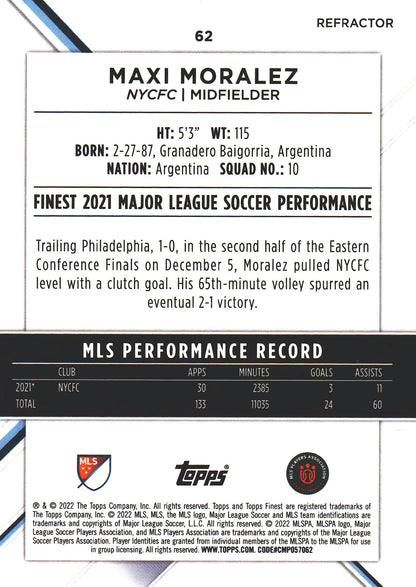 2022 Topps Finest MLS Refractor Maxi Moralez #62 New York City FC