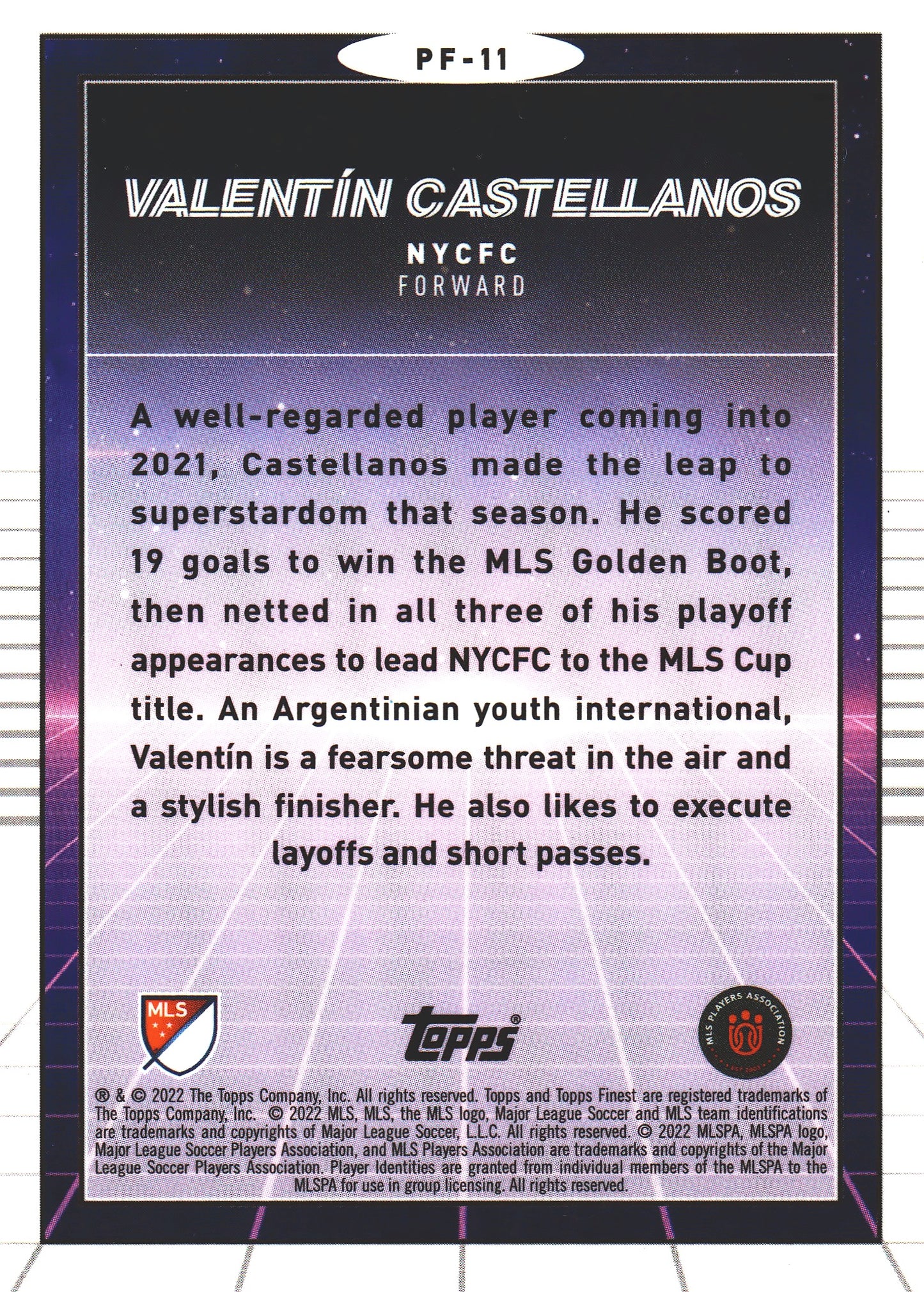 2022 Topps Finest MLS Prized Footballers Valentin Castellanos #PF-11 New York City FC