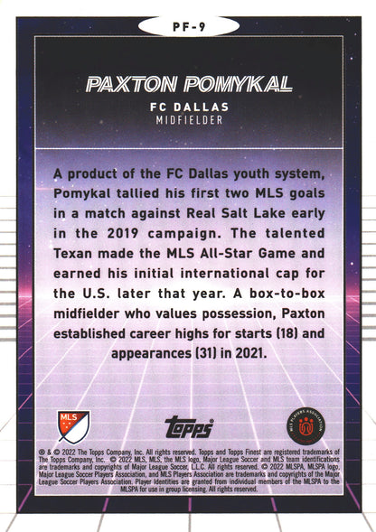 2022 Topps Finest MLS Prized Footballers Paxton Pomykal #PF-9 FC Dallas