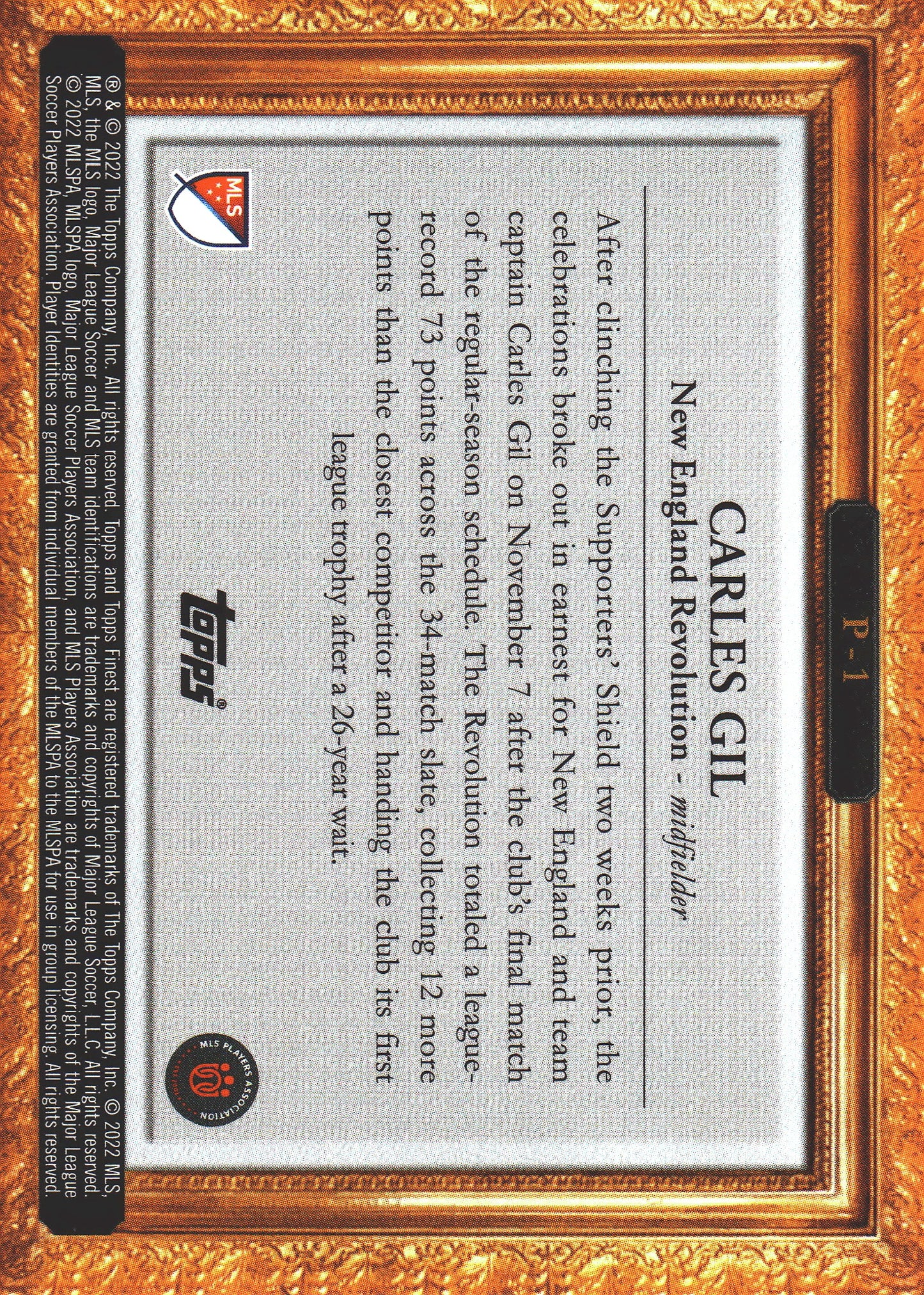 2022 Topps Finest MLS PITCHuresque Carles Gil #P-1 New England Revolution
