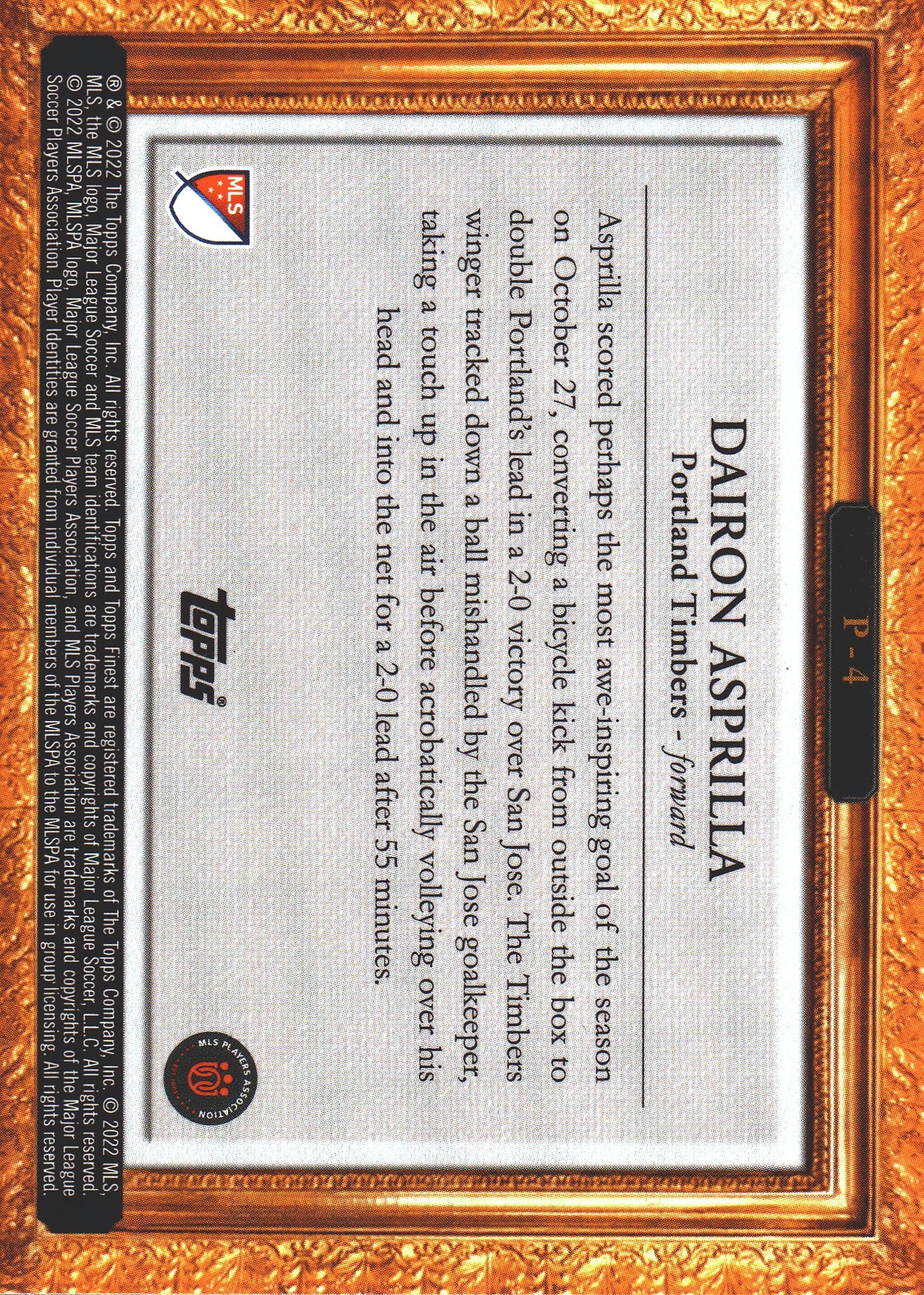 2022 Topps Finest MLS PITCHuresque Dairon Asprilla #P-4 Portland Timbers