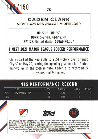 2022 Topps Finest MLS Blue /150 Caden Clark #75 New York Red Bulls