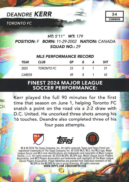 2024 Topps Finest MLS Checkerboard Refractor Deandre Kerr #34 Toronto FC