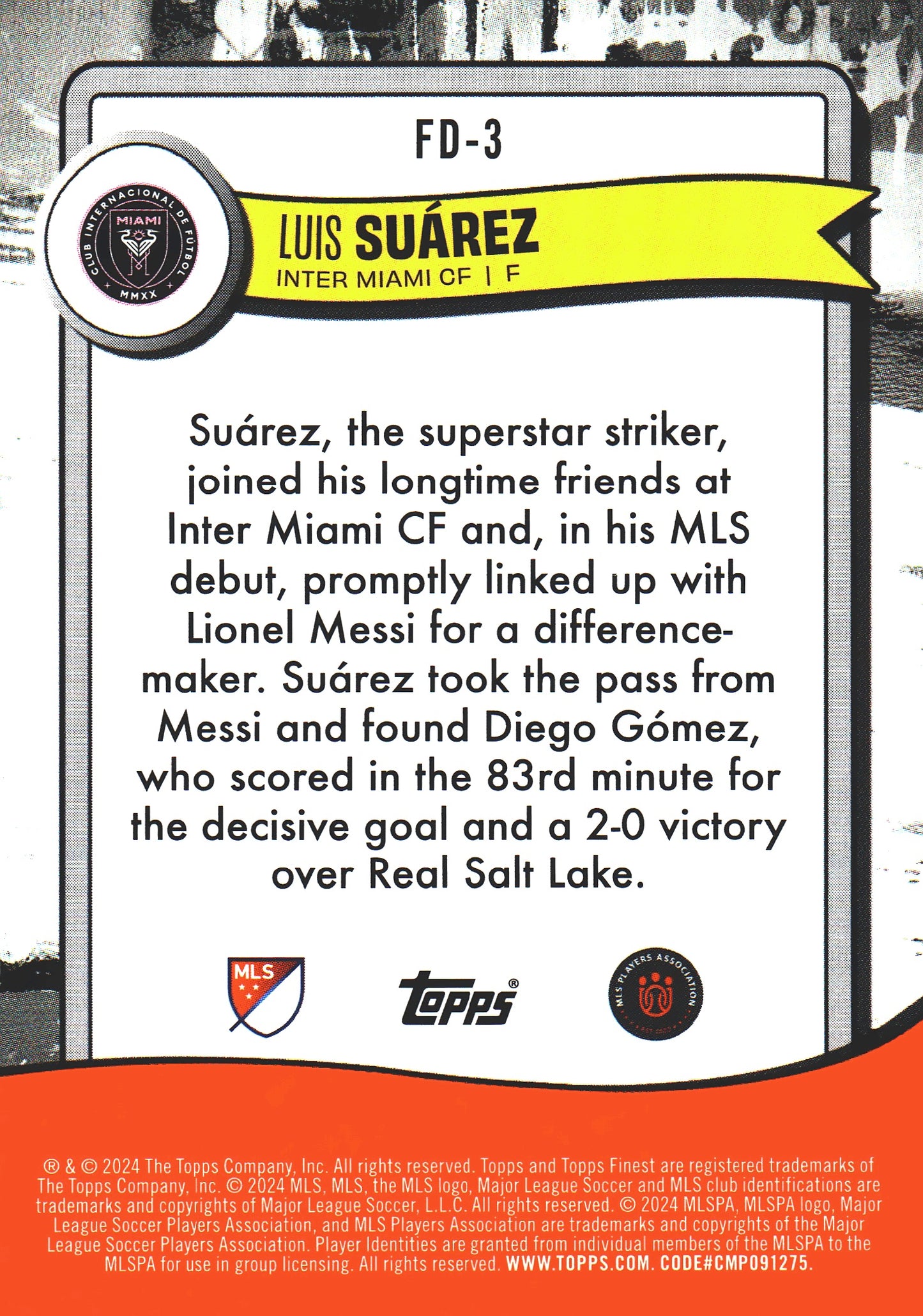 2024 Topps Finest MLS Finest Debut Luis Suarez #FD-3 Inter Miami CF