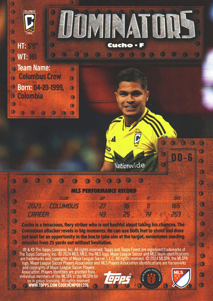 2024 Topps Finest MLS Finest Dominators Cucho #DO-6 Columbus Crew