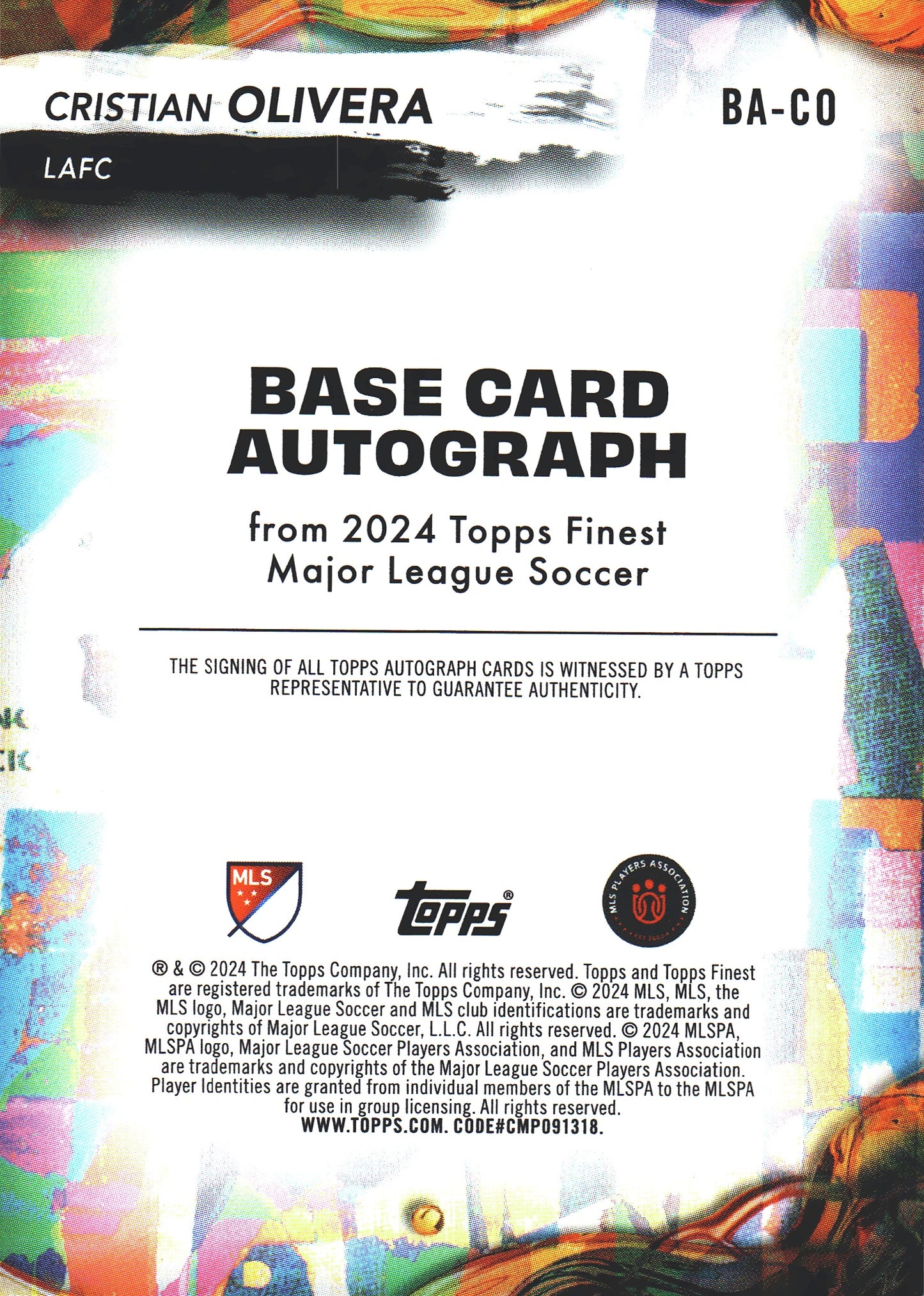 2024 Topps Finest MLS Neon Green Auto /99 Cristian Olivera RC #BA-CO LAFC