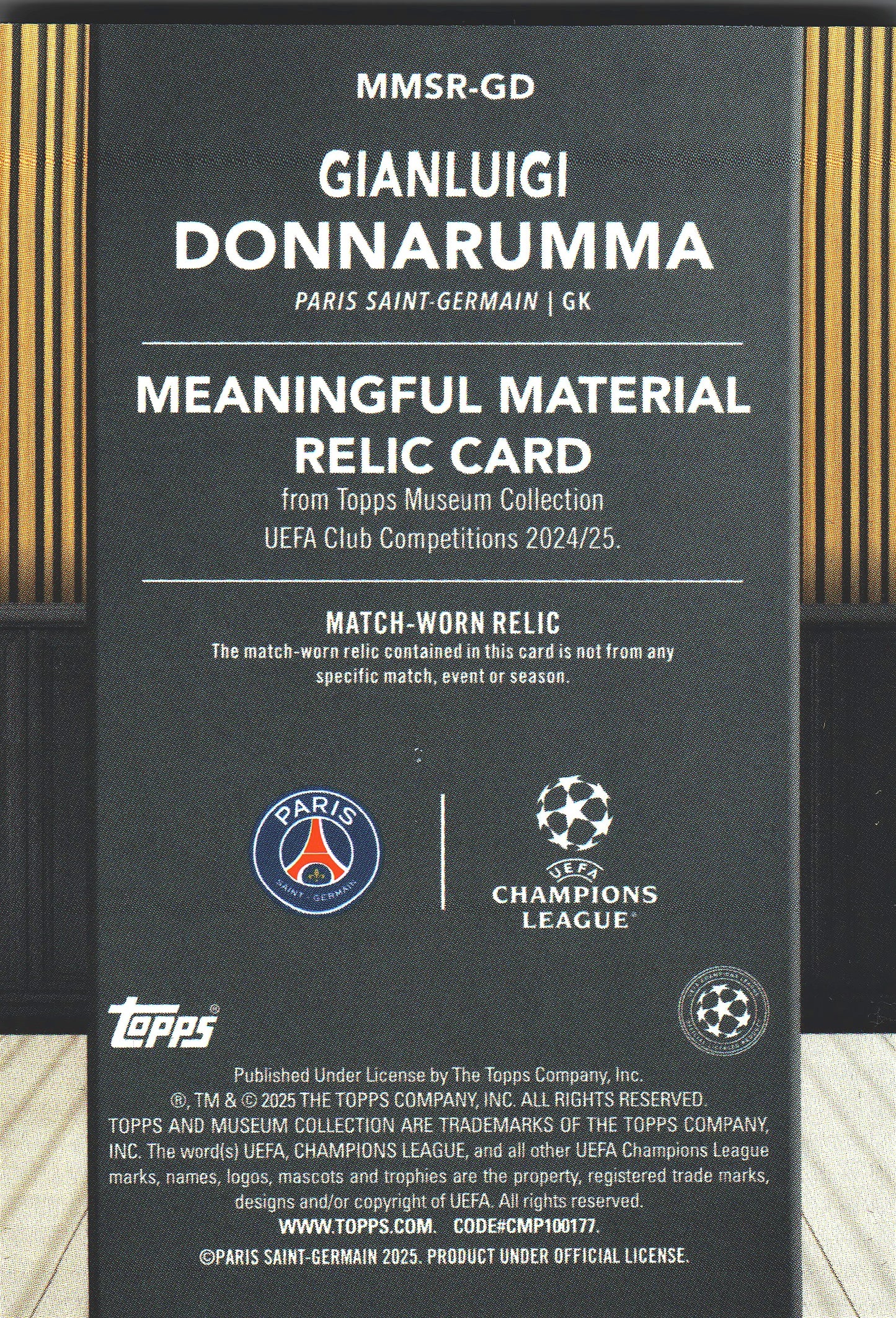 2024 Topps Museum UCC Gianluigi Donnarumma Patch /299 #MMSR-GD Paris SG