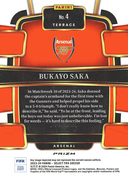 2023 Panini Select FIFA Red Wave /149 Bukayo Saka #4 Arsenal