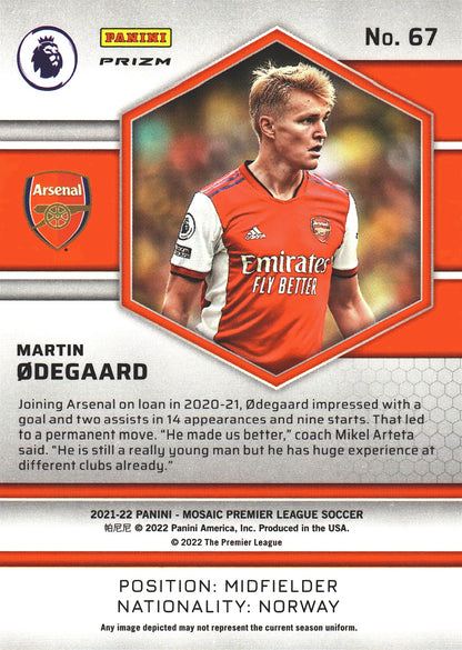 2021 Panini Mosaic Premier League Red Prizm Martin Odegaard #67 Arsenal