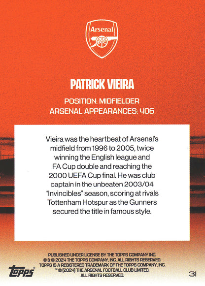 2023 Topps Arsenal Team Set North London Forever Patrick Vieira #31 Arsenal
