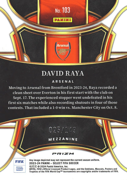 2023 Panini Select FIFA Red Wave /149 David Raya #103 Arsenal