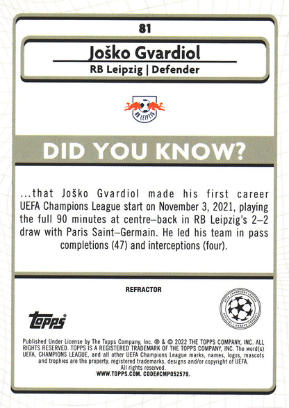 2021 Topps Merlin UCC Refractor Josko Gvardiol #81 RB Leipzig