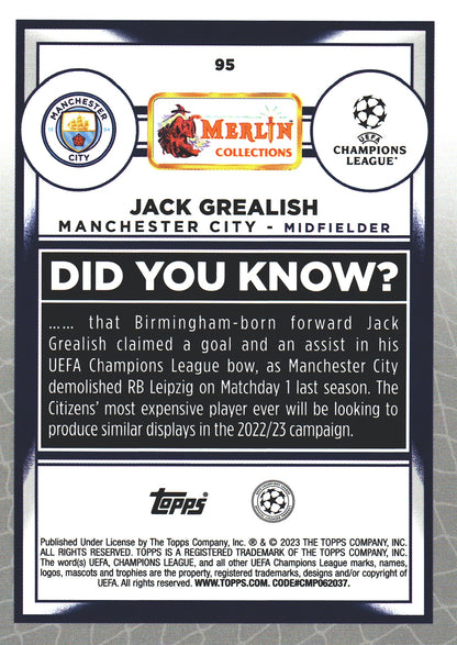 2022 Topps Merlin UCC Aqua Prism Jack Grealish #95 Manchester City