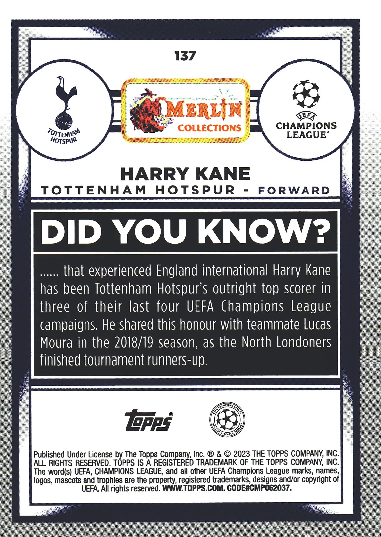 2022 Topps Merlin UCC Aqua Prism Harry Kane #137 Spurs