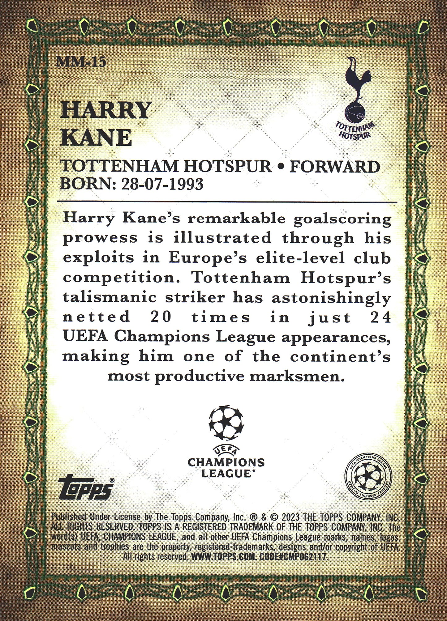2022 Topps Merlin UCC Merlin's Masters Harry Kane #MM-15 Spurs