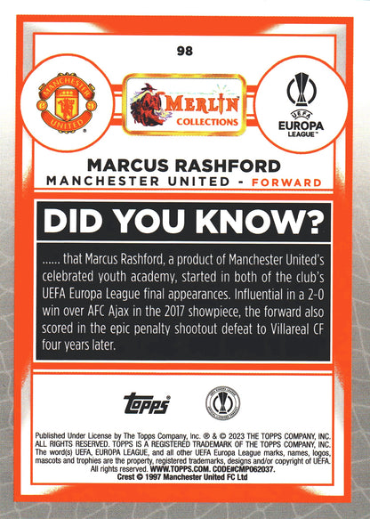 2022 Topps Merlin UCC Pink Mojo /275 Marcus Rashford #98 Manchester United