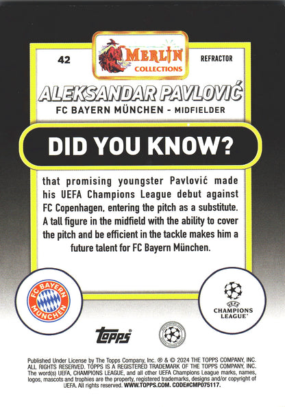2023 Topps Merlin UCC Alexandar Pavlovic RC #42 Bayern Munich