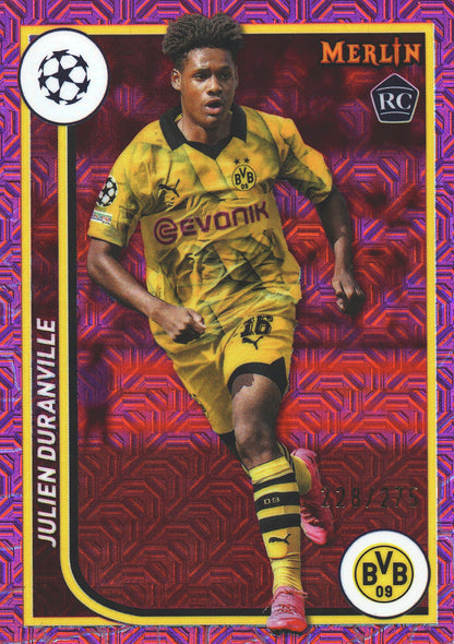 2023 Topps Merlin UCC Pink Mojo /275 Julien Duranville RC #26 BVB Dortmund