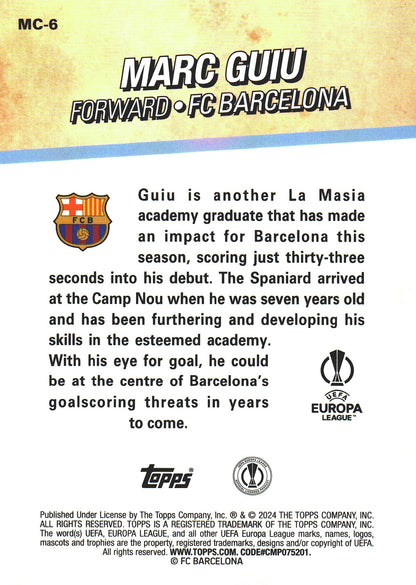 2023 Topps Merlin UCC Merlin's Chosen Ones Marc Guiu RC #MC-6 FC Barcelona