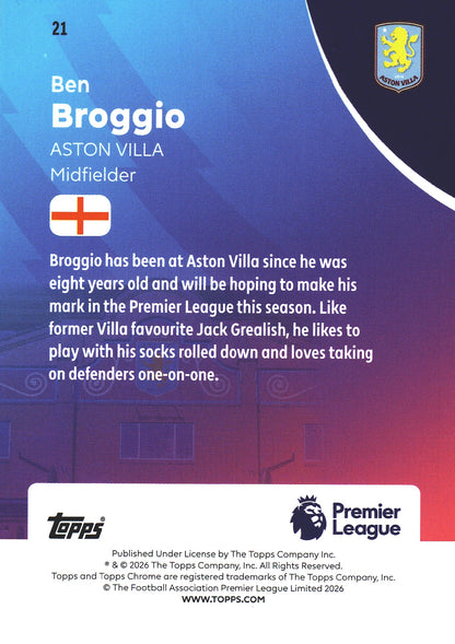 2025 Topps Chrome PL Geometric Ben Broggio RC #21 Aston Villa