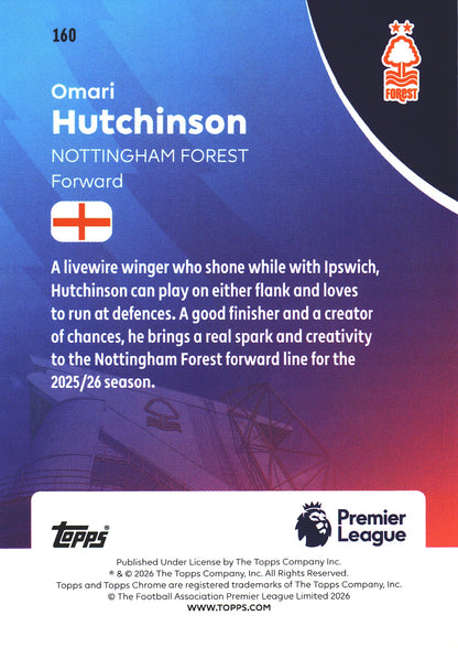 2025 Topps Chrome PL Geometric Omari Hutchinson #160 Nottingham Forest