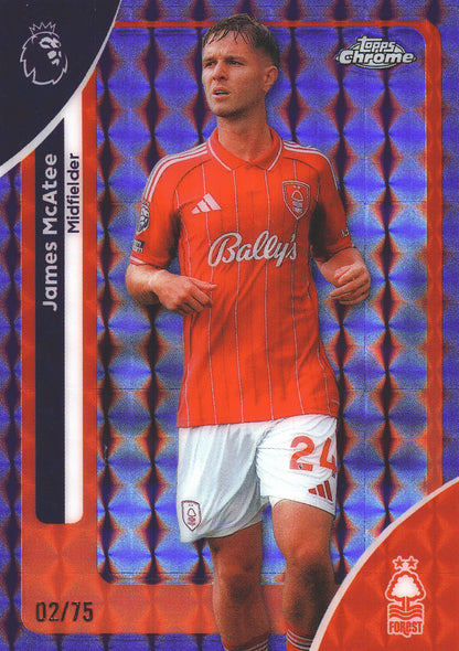 2025 Topps Chrome PL Purple Geometric /75 James McAtee #156 Nottingham Forest