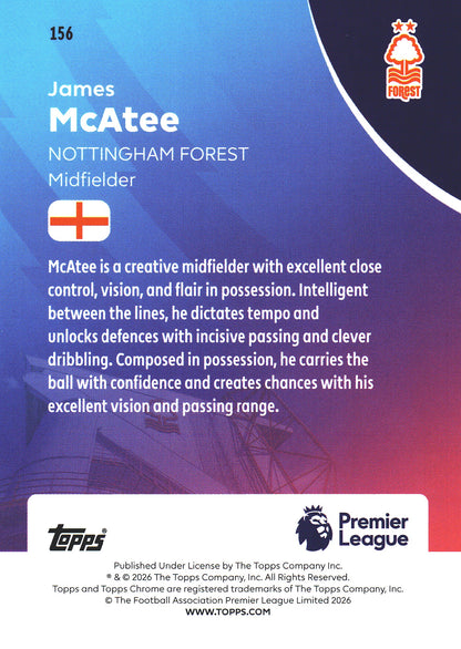 2025 Topps Chrome PL Purple Geometric /75 James McAtee #156 Nottingham Forest