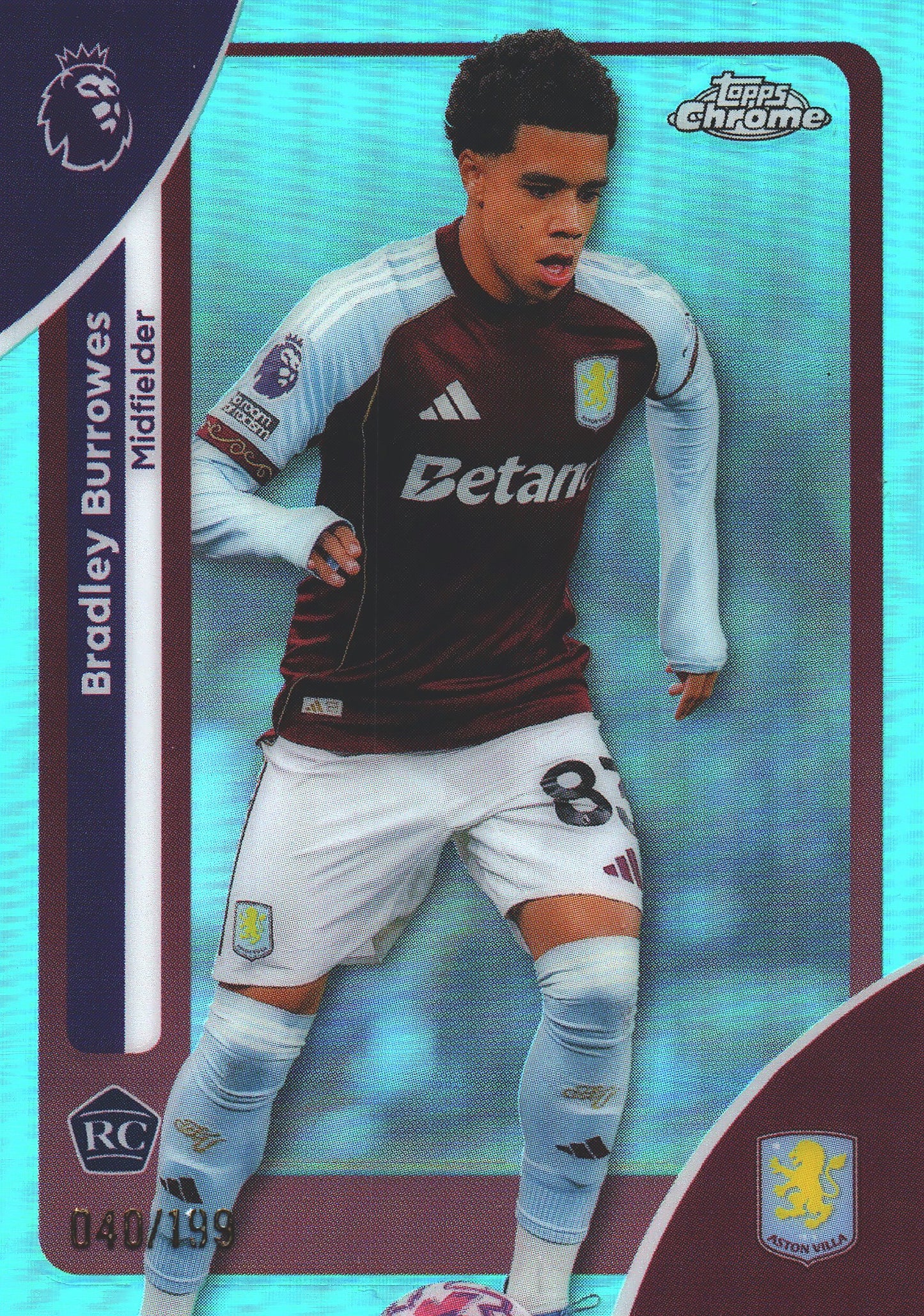 2025 Topps Chrome PL Aqua /199 Bradley Burrowes RC #29 Aston Villa