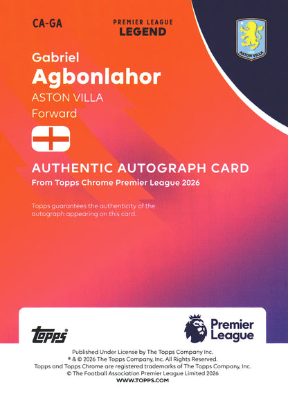 2025 Topps Chrome PL Green Wave /99 Gabriel Agbonlahor #CA-G1 Aston Villa