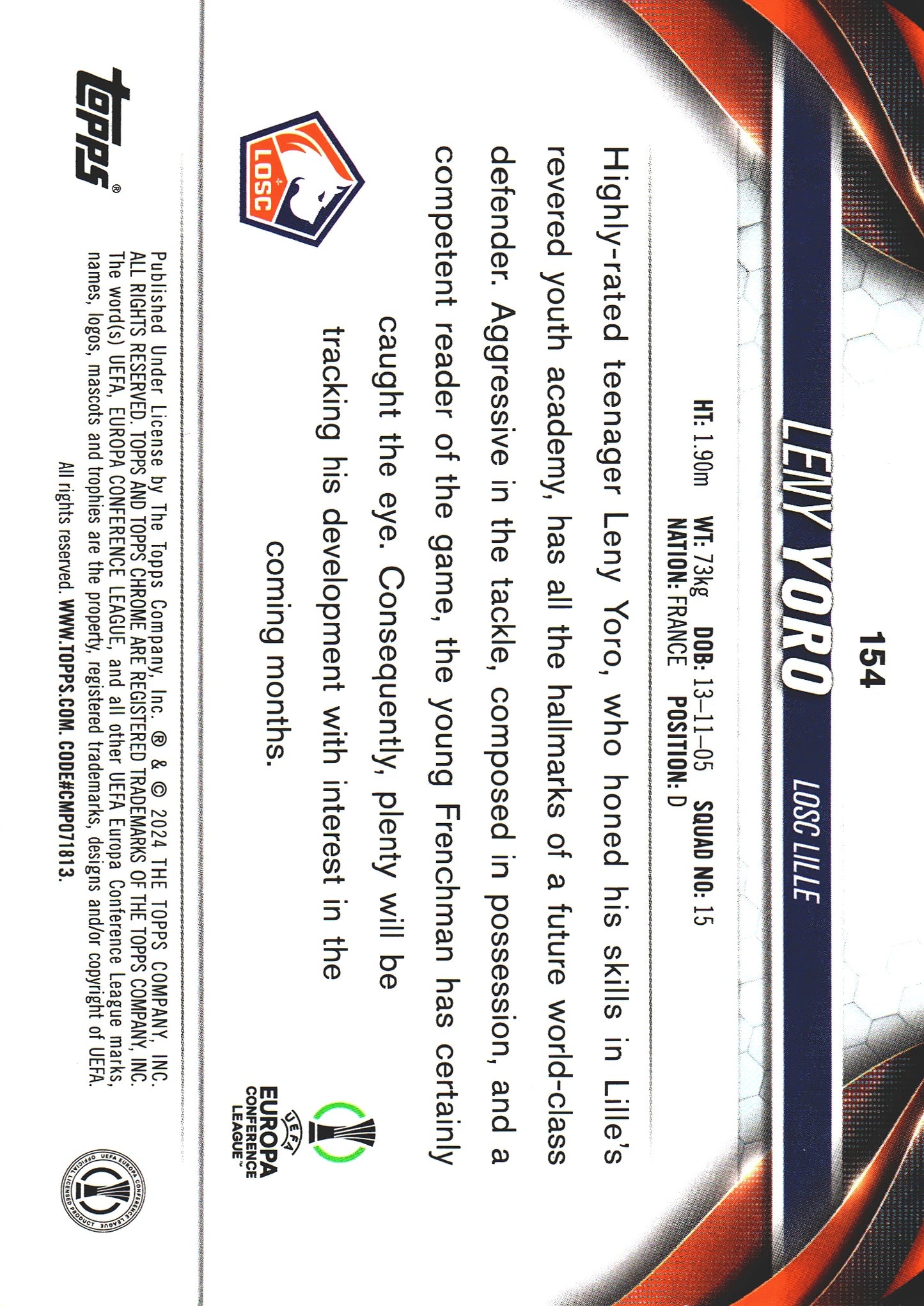 2023 Topps Chrome UCC Pulsar Leny Yoro RC #154 LOSC