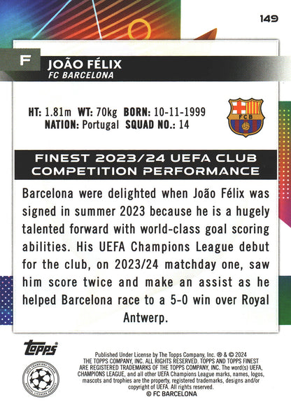 2023 Topps Finest Gold /50 Joao Felix #149 FC Barcelona