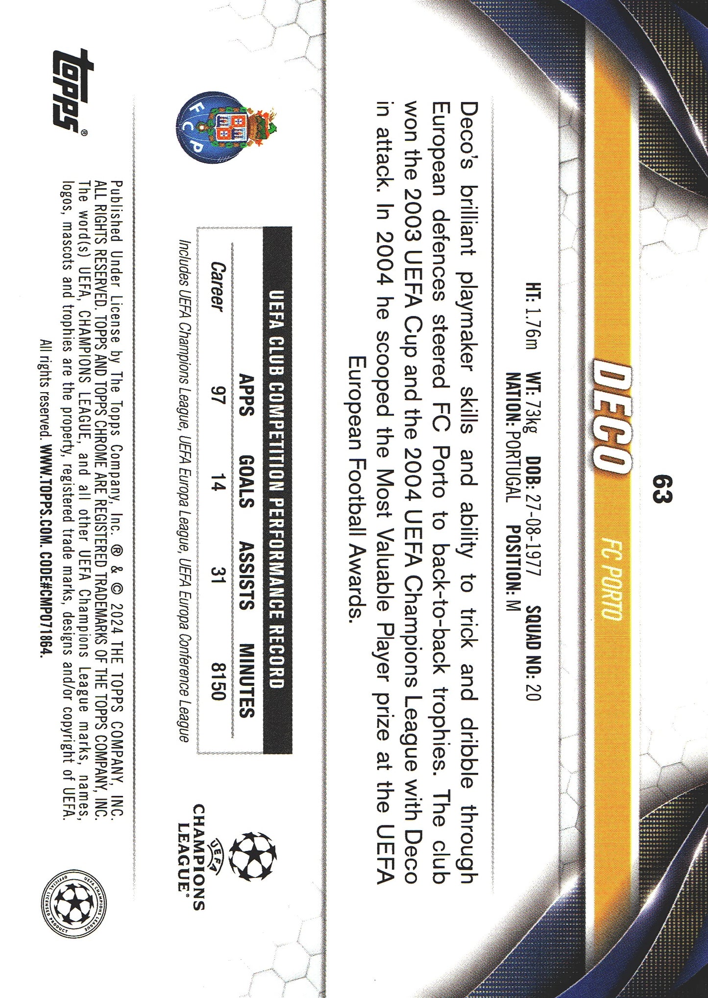 2023 Topps Chrome UCC Legendary Deco #63 FC Porto