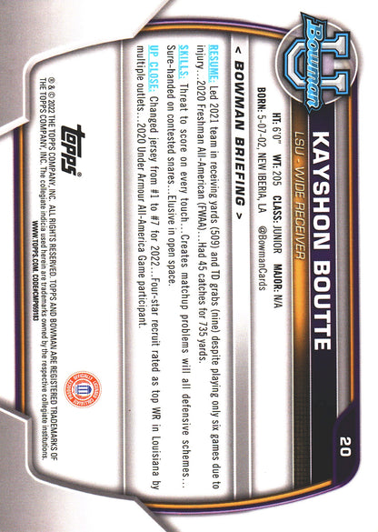 2022 Topps Bowman U Chrome Pink Kayshon Boutte #10 LSU Tigers