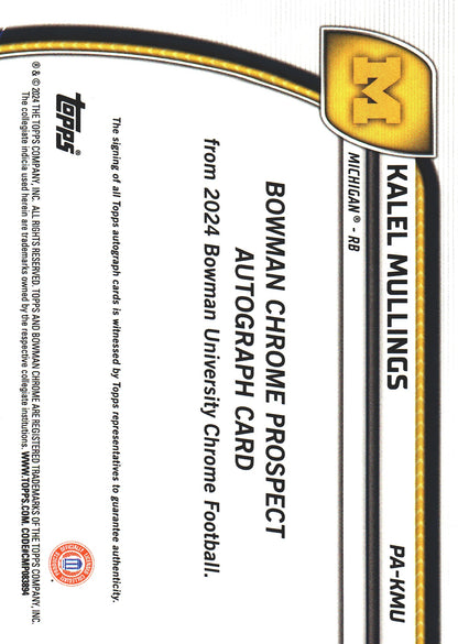 2024 Topps Bowman U Chrome Kalel Mullings 1st Autograph #PA-KMU Michigan Wolverines