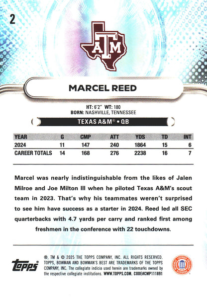 2025 Topps Bowman Best U Marcel Reed #2 Texas A&M Aggies