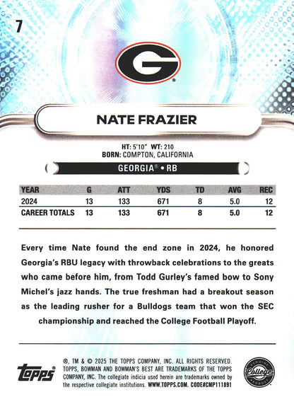 2025 Topps Bowman Best U Nate Frazier #7 Georgia Bulldogs