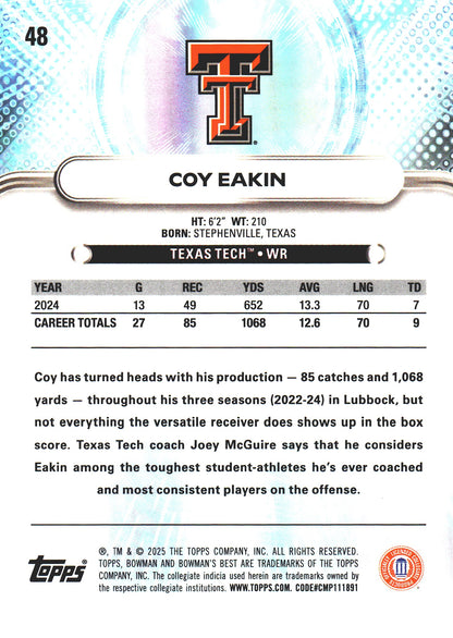 2025 Topps Bowman Best U Coy Eakin #48 Texas Tech Red Raiders