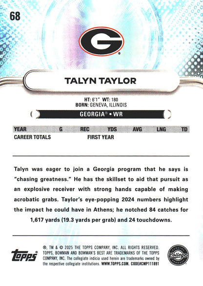 2025 Topps Bowman Best U Talyn Taylor #68 Georgia Bulldogs