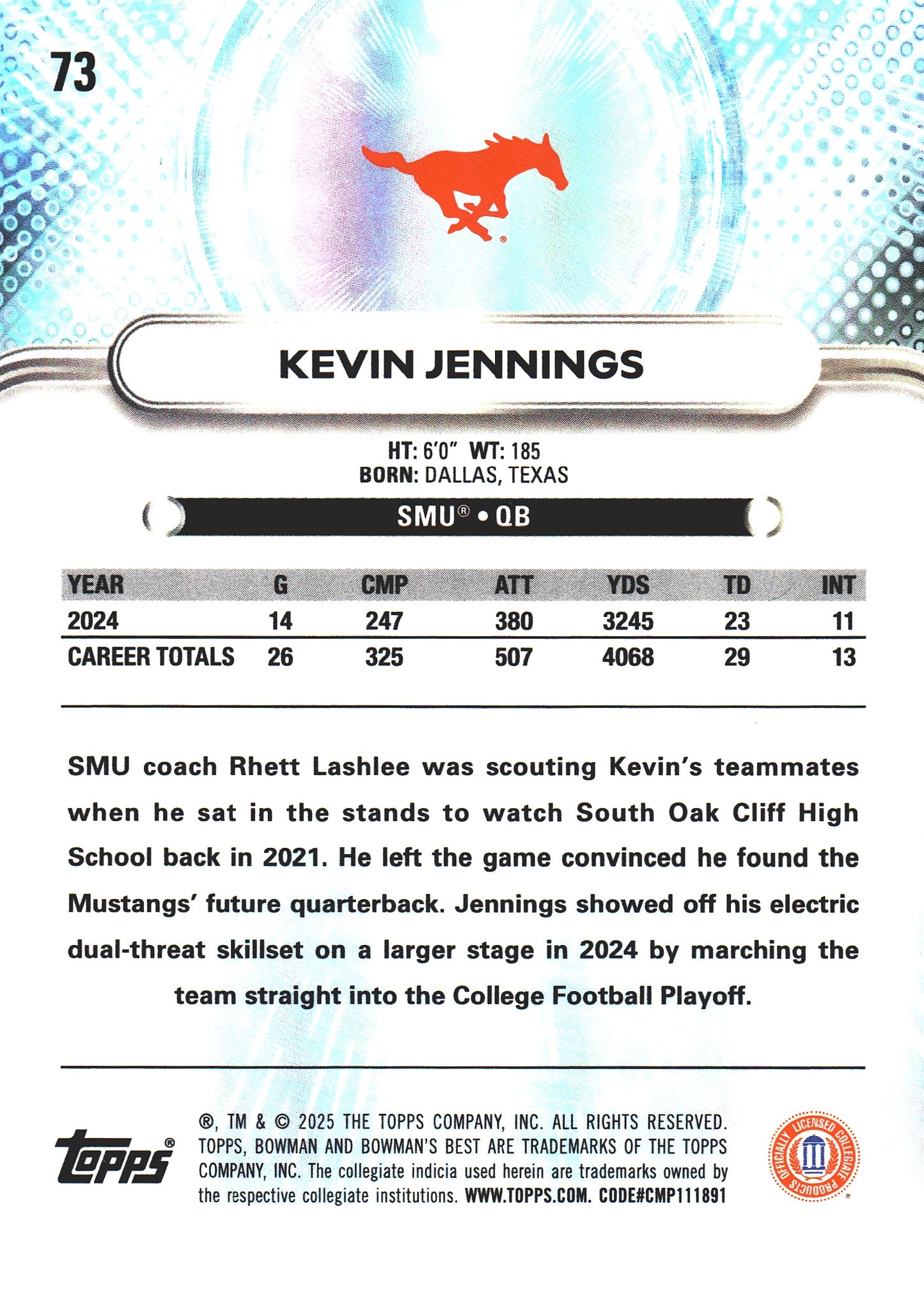 2025 Topps Bowman Best U Kevin Jennings #73 SMU Mustangs