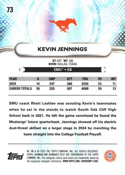 2025 Topps Bowman Best U Kevin Jennings #73 SMU Mustangs