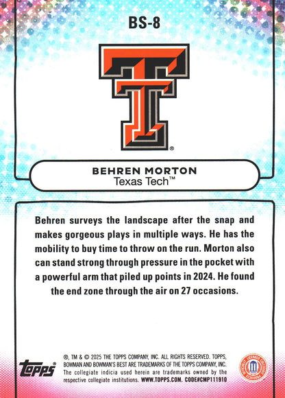 2025 Topps Bowman Best U Showpieces Behren Morton #BS-8 Texas Tech Red Raiders