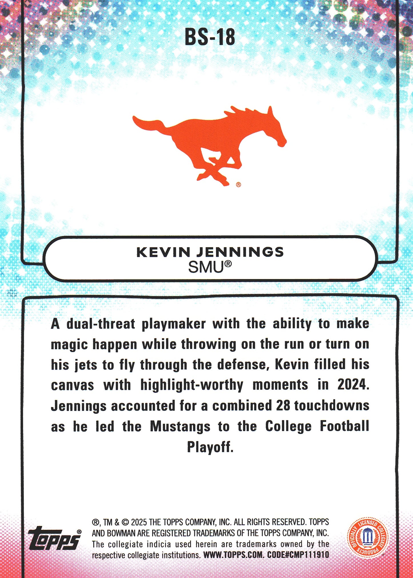 2025 Topps Bowman Best U Showpieces Kevin Jennings #BS-18 SMU Mustangs