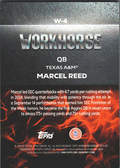 2025 Topps Bowman Best U Workhorse Marcel Reed #W-4 Texas A&M Aggies