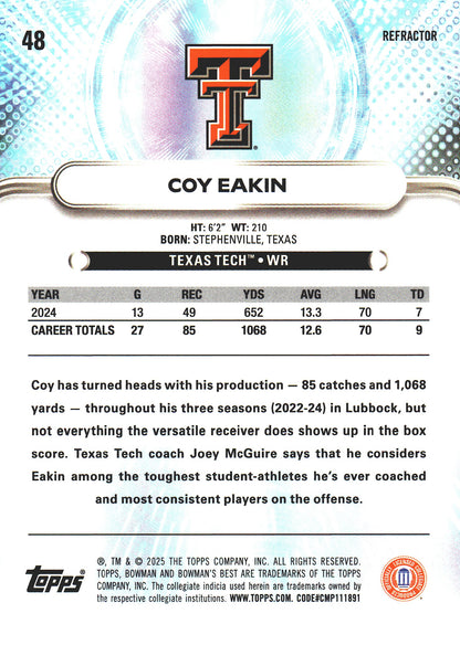 2025 Topps Bowman Best U Refractor Coy Eakin #48 Texas Tech Red Raiders