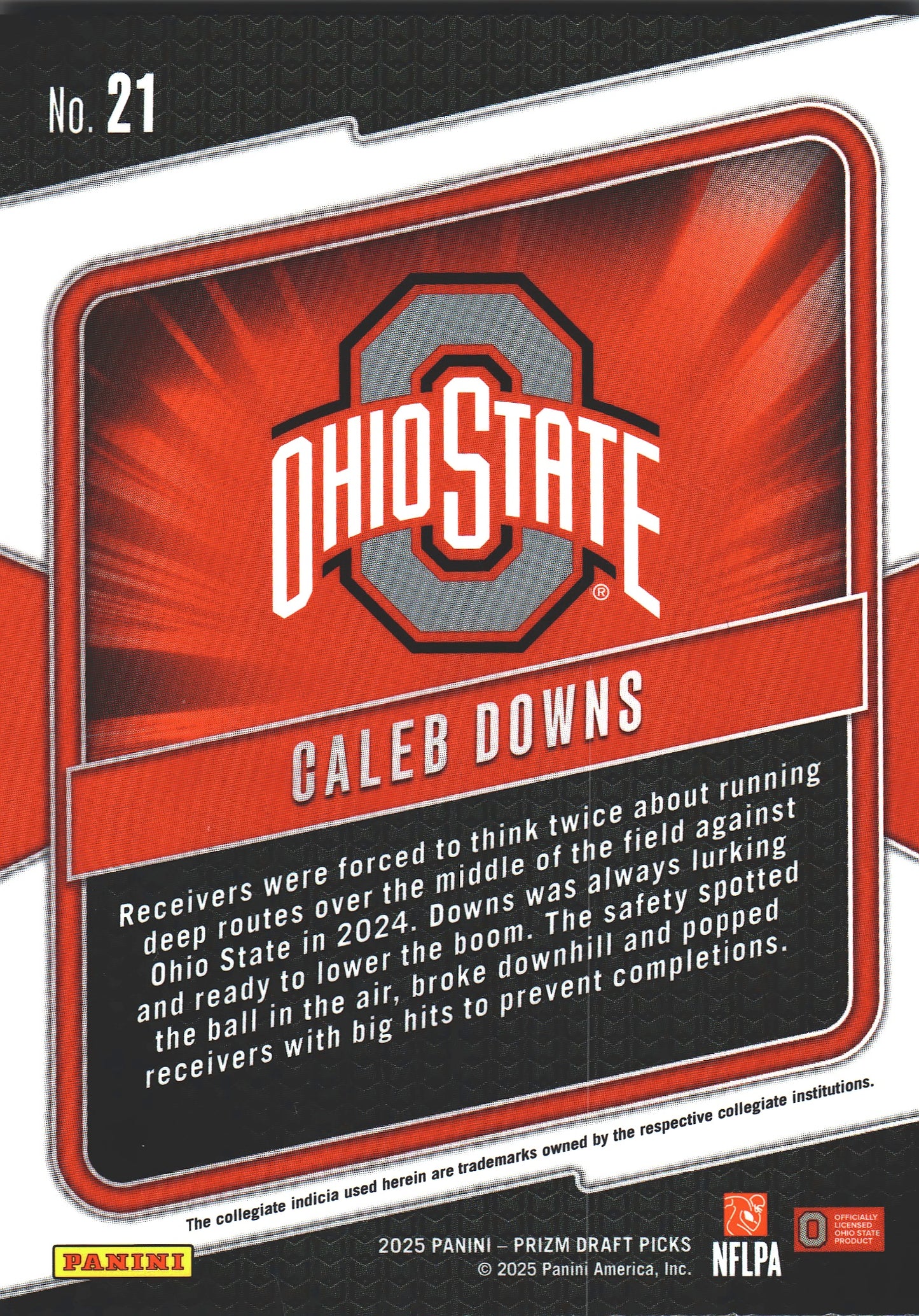 2025 Panini Prizm Draft Picks Hype Caleb Downs #21 Ohio State Buckeyes