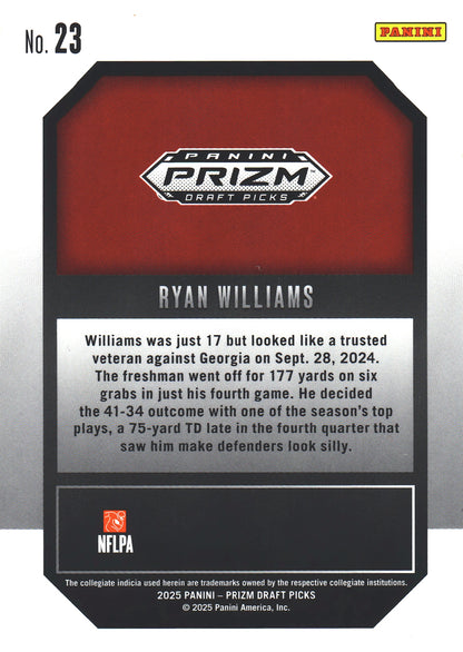 2025 Panini Prizm Draft Picks New Recruits Ryan Williams #23 Alabama Crimson Tide