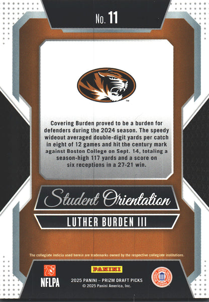 2025 Panini Prizm Draft Picks Student Orientation Luther Burden III #11 Missouri Tigers