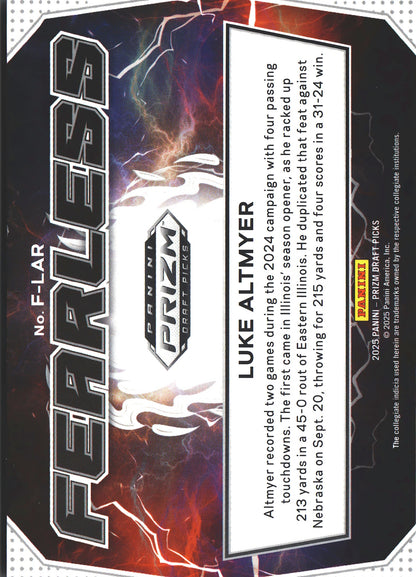 2025 Panini Prizm Draft Picks Fearless Luke Altmyer #F-LAR Illinois Fighting Illini