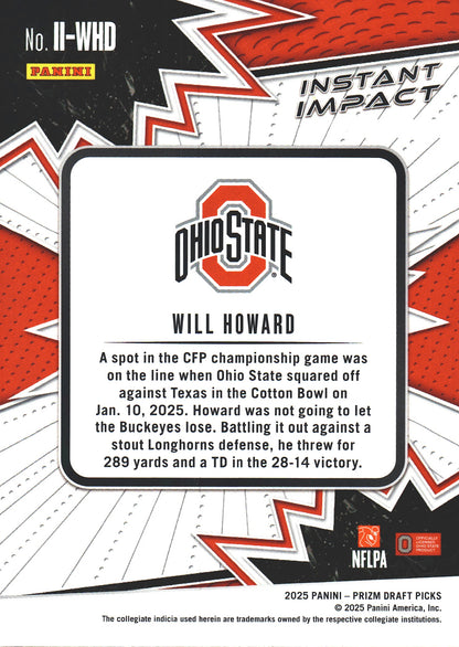 2025 Panini Prizm Draft Picks Instant Impact Will Howard #II-WHD Ohio State Buckeyes